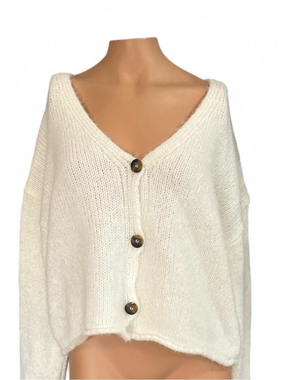 Urban Outfitters Cream V-Neck Button Front Sweater